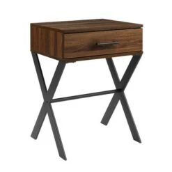 Best Pirce 😀 Nia Rustic Modern 1 Drawer X Leg Side Table - Saracina Home Rustic Oak 🛒 -End And Side Tables shop unnamed file 3566