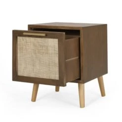 Outlet 👏 Hulett Contemporary End Table with Storage Walnut/Natural/Antique Gold - Christopher Knight Home 😍 -End And Side Tables shop unnamed file 3632