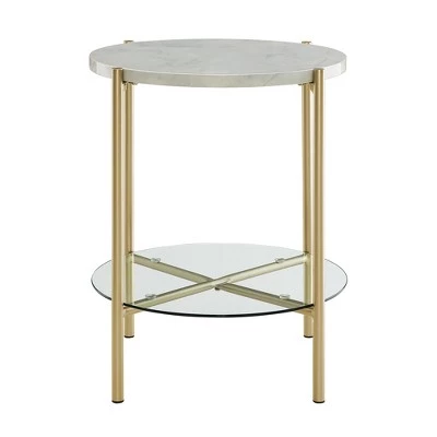 Best deal β¨ 20" Glass and Faux Marble Glam Round Side Table - Saracina Home White Marble Top/chrome π 4 Best deal β¨ 20" Glass and Faux Marble Glam Round Side Table - Saracina Home White Marble Top/chrome π - Image 2