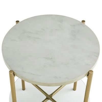 Best deal β¨ 20" Glass and Faux Marble Glam Round Side Table - Saracina Home White Marble Top/chrome π 5 Best deal β¨ 20" Glass and Faux Marble Glam Round Side Table - Saracina Home White Marble Top/chrome π - Image 3