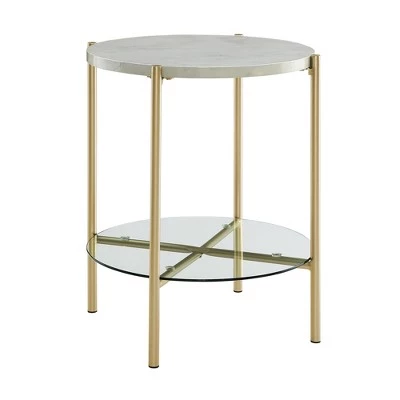 Best deal β¨ 20" Glass and Faux Marble Glam Round Side Table - Saracina Home White Marble Top/chrome π 7 Best deal β¨ 20" Glass and Faux Marble Glam Round Side Table - Saracina Home White Marble Top/chrome π - Image 5