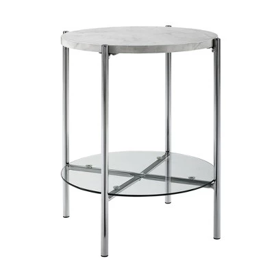 Best deal β¨ 20" Glass and Faux Marble Glam Round Side Table - Saracina Home White Marble Top/chrome π 8 Best deal β¨ 20" Glass and Faux Marble Glam Round Side Table - Saracina Home White Marble Top/chrome π - Image 6