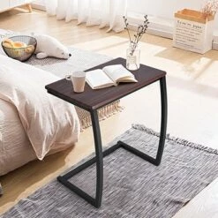 Cheapest π₯° Costway Sofa Side End Table C-shaped Coffee Tray Laptop Snack Stand with Steel Frame π
