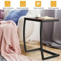 Cheapest 🥰 Costway Sofa Side End Table C-shaped Coffee Tray Laptop Snack Stand with Steel Frame 😀 -End And Side Tables shop unnamed file 3676
