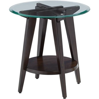 Best deal π 55 Downing Street Farmhouse Wood Round Accent Table 24" Wide with Shelf Dark Brown Tempered Glass Tabletop Living Room Home House π₯ 8 Best deal π 55 Downing Street Farmhouse Wood Round Accent Table 24" Wide with Shelf Dark Brown Tempered Glass Tabletop Living Room Home House π₯ - Image 6