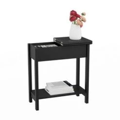New ❤️ Hastings Home Flip-Top End Table With Hidden Hinged Storage Compartment and Lower Shelf - Matte Black 👏