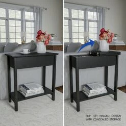 New ❤️ Hastings Home Flip-Top End Table With Hidden Hinged Storage Compartment and Lower Shelf - Matte Black 👏 -End And Side Tables shop unnamed file 3760