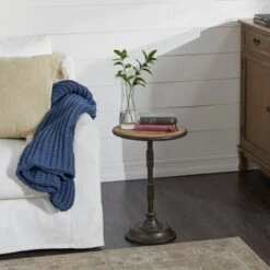 Best Sale π Olivia & May Industrial Wood Pedestal Accent Table Brown - Olivia & May π