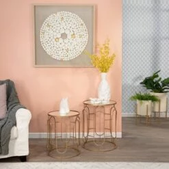 Outlet 🔥 2pc 24"/20" Mirrored Round Accent Tables Gold - Sagebrook Home ✔️ -End And Side Tables shop unnamed file 3784