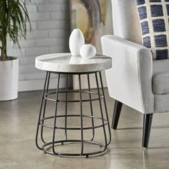 Best Pirce π― Woodbine Modern Handcrafted Marble Side Table Sand/Black - Christopher Knight Home β¨
