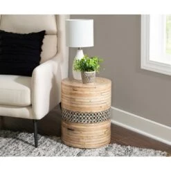 Best Sale 🤩 Pammela Bamboo Drum Table - Linon Natural/black 🛒 -End And Side Tables shop unnamed file 3869