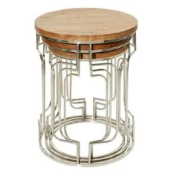 Budget 🎁 Olivia & May Set of 3 Contemporary Stainless Steel Geometric Accent Tables Brown - Olivia & May 🌟 -End And Side Tables shop unnamed file 388