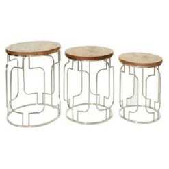 Budget 🎁 Olivia & May Set of 3 Contemporary Stainless Steel Geometric Accent Tables Brown - Olivia & May 🌟 -End And Side Tables shop unnamed file 389
