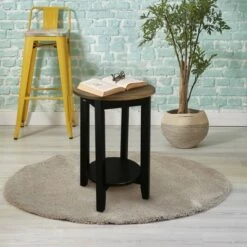 Discount 🌟 American Oak Top Round End Table Forest Gray/Black - Flora Home ⌛ -End And Side Tables shop unnamed file 3922