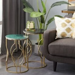 Promo 😀 Olivia & May Set of 2 Glam Marble Accent Tables Gold - Olivia & May ✔️