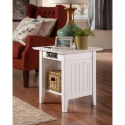 Hot Sale 🎁 Nantucket End Table with Charger - Atlantic Furniture White 🥰