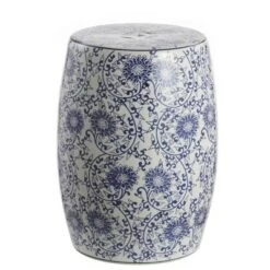 Best deal 🎁 happimess Lotus Blossom 17.5" Chinoiserie Ceramic Drum Garden Stool, Blue/White ❤️