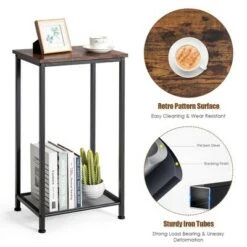 Best reviews of 🤩 Costway 2-Tier Industrial Side End Accent Telephone Table w/Mesh Shelf Rustic Brown ✨ -End And Side Tables shop unnamed file 4036