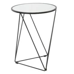 Budget ⭐ Metal Accent Table Triangle Base with Round Mirror Top - HomePop White 🔔