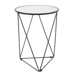 Budget ⭐ Metal Accent Table Triangle Base with Round Mirror Top - HomePop White 🔔 -End And Side Tables shop unnamed file 4054