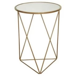 Budget ⭐ Metal Accent Table Triangle Base with Round Mirror Top - HomePop White 🔔 -End And Side Tables shop unnamed file 4055