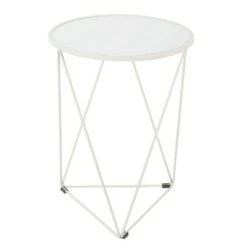 Budget ⭐ Metal Accent Table Triangle Base with Round Mirror Top - HomePop White 🔔 -End And Side Tables shop unnamed file 4056