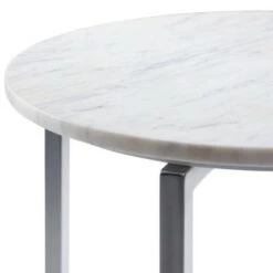 Brand new 👍 18" Farnell Contemporary Wide Metal Accent Side Table with Chrome Base White/Silver - WyndenHall ✨ -End And Side Tables shop unnamed file 4072