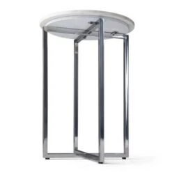 Brand new 👍 18" Farnell Contemporary Wide Metal Accent Side Table with Chrome Base White/Silver - WyndenHall ✨ -End And Side Tables shop unnamed file 4075