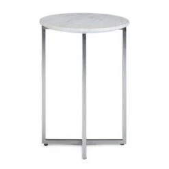 Brand new 👍 18" Farnell Contemporary Wide Metal Accent Side Table with Chrome Base White/Silver - WyndenHall ✨ -End And Side Tables shop unnamed file 4076