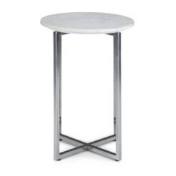 Brand new 👍 18" Farnell Contemporary Wide Metal Accent Side Table with Chrome Base White/Silver - WyndenHall ✨ -End And Side Tables shop unnamed file 4077