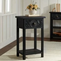 Buy 😉 55 Downing Street Francis 13 3/4" Wide Black Side Table with Drawer ❤️