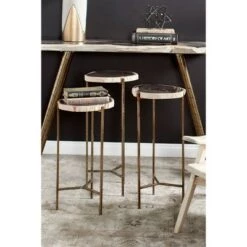 Flash Sale 🔔 Olivia & May Set of 3 Contemporary Petrified Wood Accent Tables - Olivia & May 👍