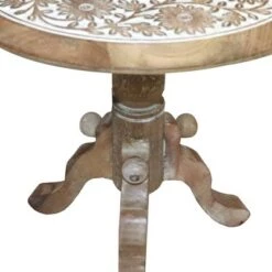 Buy 🎉 Intricately Carved Round Top Mango Wood Side End Table with Pedestal Base Brown/White - The Urban Port 🤩