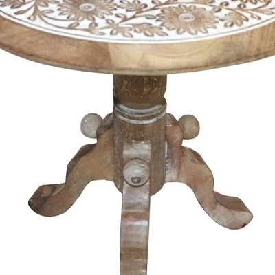 Buy π Intricately Carved Round Top Mango Wood Side End Table with Pedestal Base Brown/White - The Urban Port π€© 3 Buy π Intricately Carved Round Top Mango Wood Side End Table with Pedestal Base Brown/White - The Urban Port π€©