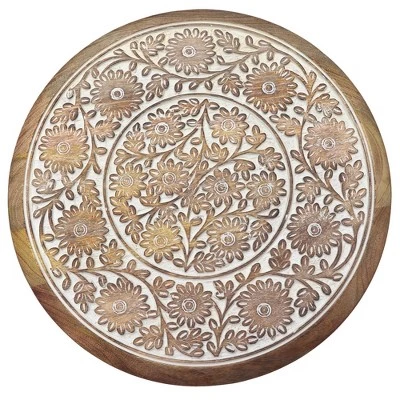 Buy π Intricately Carved Round Top Mango Wood Side End Table with Pedestal Base Brown/White - The Urban Port π€© 4 Buy π Intricately Carved Round Top Mango Wood Side End Table with Pedestal Base Brown/White - The Urban Port π€© - Image 2