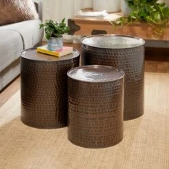 Budget 🥰 Metal Cylinder Accent Tables (Set of 3) Brown - Olivia & May ⭐ -End And Side Tables shop unnamed file 4176