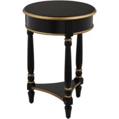 Hot Sale 🤩 55 Downing Street Modern Luxe Wood Round Accent Side End Table 18 1/4" Wide with Shelf Black Gold for Living Room Home House 😀 -End And Side Tables shop unnamed file 4328