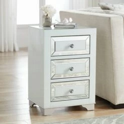 Hot Sale 🌟 Studio 55D Modern Wood Accent Side End Table 17" x 13 1/2" with Drawer White Mirrored Tabletop Living Room Bedroom Entryway House 🔥