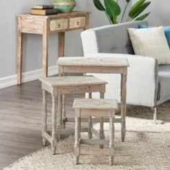 Promo 🎁 Olivia & May Set of 3 Carved Accent Tables with Distressed Finish Gray - Olivia & May ❤️