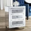 Promo 👏 Studio 55D Modern Mirrored Rectangular Accent Side End Table 20" x 14" with 3-Drawer Silver Glass Crystal Living Room Home House 🎉