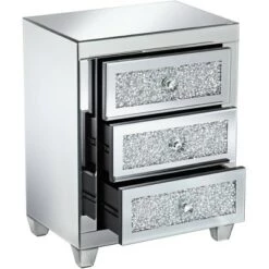 Promo 👏 Studio 55D Modern Mirrored Rectangular Accent Side End Table 20" x 14" with 3-Drawer Silver Glass Crystal Living Room Home House 🎉 -End And Side Tables shop unnamed file 4356