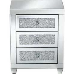Promo 👏 Studio 55D Modern Mirrored Rectangular Accent Side End Table 20" x 14" with 3-Drawer Silver Glass Crystal Living Room Home House 🎉 -End And Side Tables shop unnamed file 4357