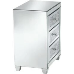Promo 👏 Studio 55D Modern Mirrored Rectangular Accent Side End Table 20" x 14" with 3-Drawer Silver Glass Crystal Living Room Home House 🎉 -End And Side Tables shop unnamed file 4358