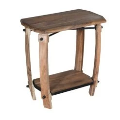 Buy 🤩 24" Retro Rectangular Wooden End Side Accent Table with Bottom Shelf Brown - The Urban Port 🎁