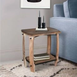 Buy 🤩 24" Retro Rectangular Wooden End Side Accent Table with Bottom Shelf Brown - The Urban Port 🎁 -End And Side Tables shop unnamed file 4388