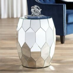 Wholesale 🎁 Studio 55D Modern Glam Mirrored Round Accent Side End Table 18" Wide Silver Geometric for Living Room Bedroom Entryway House Home 😉