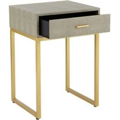 Best Sale ❤️ 55 Downing Street Modern Gold Rectangular Accent Side End Table 14" x 16" with Drawer Gray Wood Tabletop for Living Room Home 😍 -End And Side Tables shop unnamed file 4398