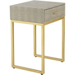 Best Sale ❤️ 55 Downing Street Modern Gold Rectangular Accent Side End Table 14" x 16" with Drawer Gray Wood Tabletop for Living Room Home 😍 -End And Side Tables shop unnamed file 4400
