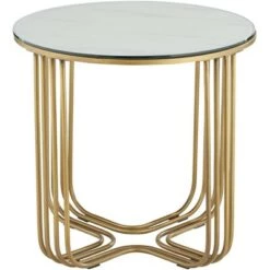 Budget 🔔 Studio 55D Luxury Bronze Metal Round Accent Side End Table 24" Wide Gold Marbleized Glass Tabletop Living Room Bedroom Entryway ⭐ -End And Side Tables shop unnamed file 4423