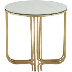 Budget 🔔 Studio 55D Luxury Bronze Metal Round Accent Side End Table 24" Wide Gold Marbleized Glass Tabletop Living Room Bedroom Entryway ⭐ -End And Side Tables shop unnamed file 4424